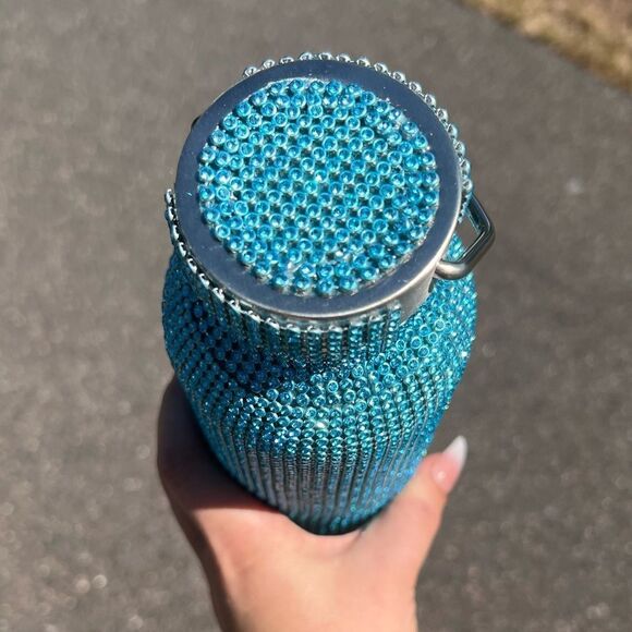 Blue Rhinestone Water Bottle with Blue Crystal & Silver Detachable Chain - Picture 3 of 3